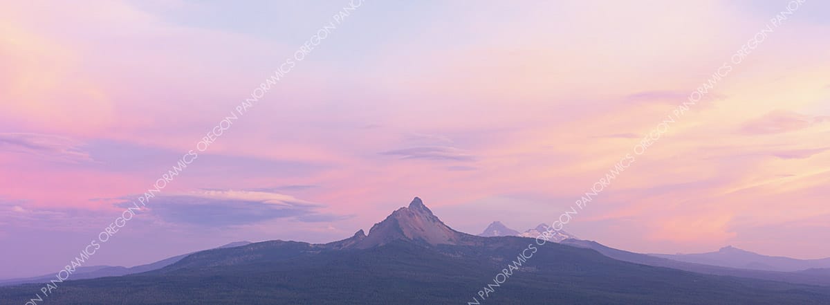 Oregon panoramic photo of Mt. Washington during an alpenglow sunset by Ross Wordhouse